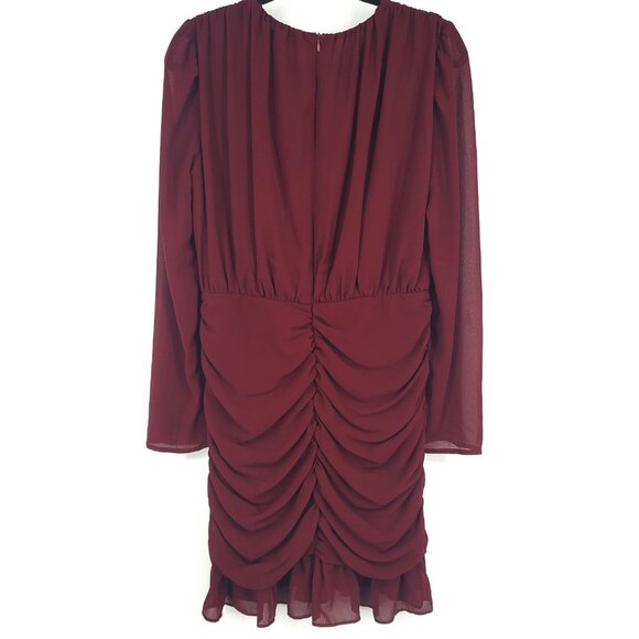 Endless Rose‎ Ruffle Long Sleeve Mini Dress Burgundy Dark Red Large - Picture 4 of 8